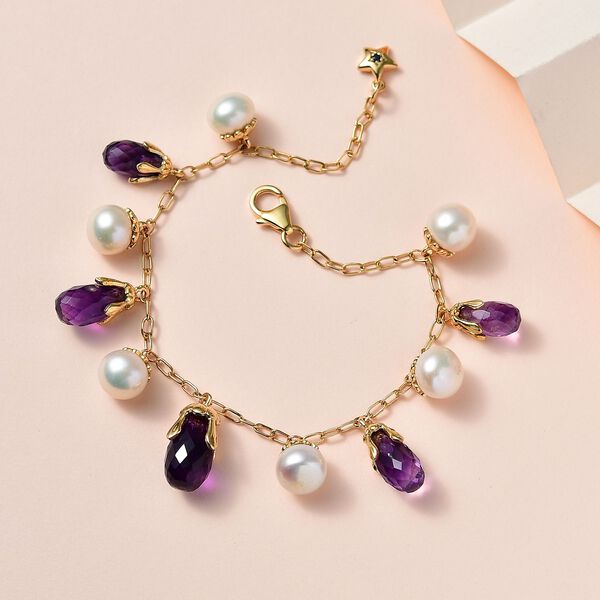 GP Italian Garden Kollektion- AA afrikanisches Amethyst, wei&szlig;es Perle und blaues Saphir 19cm Armband- 49,82 ct. image number 1