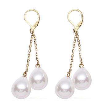 Wei&szlig;e Muschelkernperlen-Ohrringe, Edelstahl vergoldet