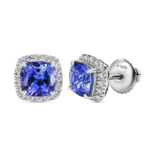 Rhapsody AAAA Tansanit, Weißer Diamant Ohrringe 950 Platin ca. 2,42 ct. image number 0