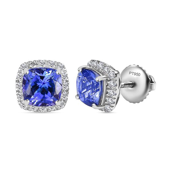 Rhapsody AAAA Tansanit, Weißer Diamant Ohrringe 950 Platin ca. 2,42 ct. image number 0