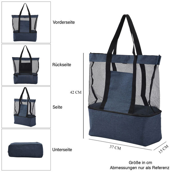 Zweist&ouml;ckige Netz-Einkaufstasche mit K&uuml;hlfach, 37x15x42cm, blau image number 5