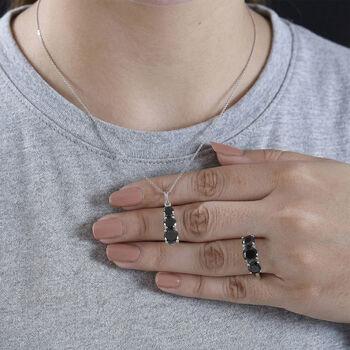 2er Set - Elite Shungit Ring und Anh&auml;nger, 925 Silber rhodiniert (Gr&ouml;&szlig;e 21.00), ca. 3.90 ct