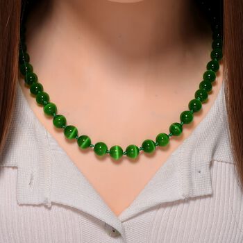 Gr&uuml;ne Katzenaugen Halskette mit Chatoyance-Effekt, 50 cm