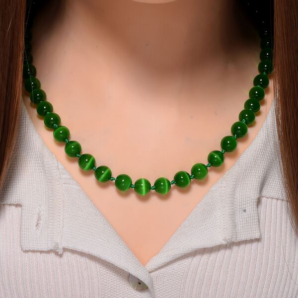 Gr&uuml;ne Katzenaugen Halskette mit Chatoyance-Effekt, 50 cm image number 2