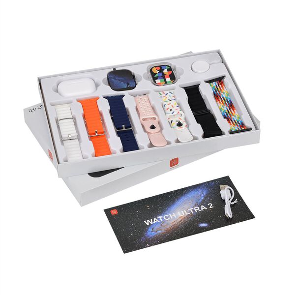 I20 Ultra 2 Max Suit - 10-in-1 Smartwatch-Komplettset mit Smartwatch, Gold-Drehkrone, Kopfhörern, Displayschutz, Ladekabel und 7 Wechselarmbändern, Schwarz image number 7