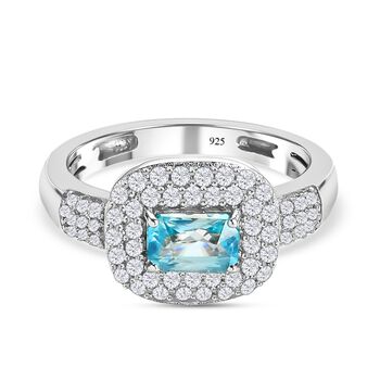Kambodschanischer blauer und Wei&szlig;er Zirkon Ring 925 Silber platiniert (Gr&ouml;&szlig;e 16.00)
