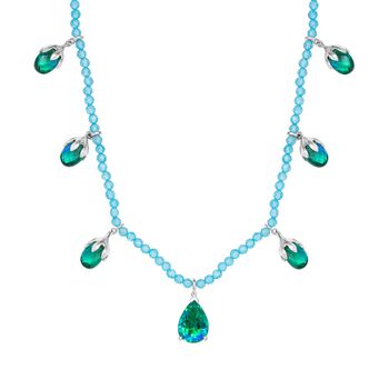 Pfau Quarz Triplette und Blauer Apatit Halskette ca. 45 cm 925 Silber rhodiniert ca. 52,66 ct.