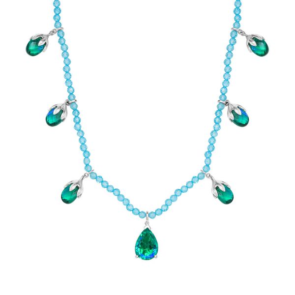 Pfau Triplett Quarz und blaue Apatit Halskette, 45 cm - 52,66 ct.