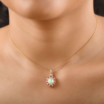 AA Nat&uuml;rlicher, &auml;thiopischer Welo Opal, Rosa Turmalin und Moissanit Anh&auml;nger mit 50cm Kette - 1,83 ct.