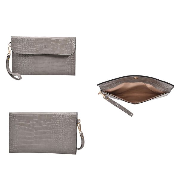 Passage - 4er-Set Handtaschen mit Krokodilpr&auml;gung; enth&auml;lt Tote Bag, Cross Body Bag, Clutch Bag und Portemonnaie, Grau image number 7
