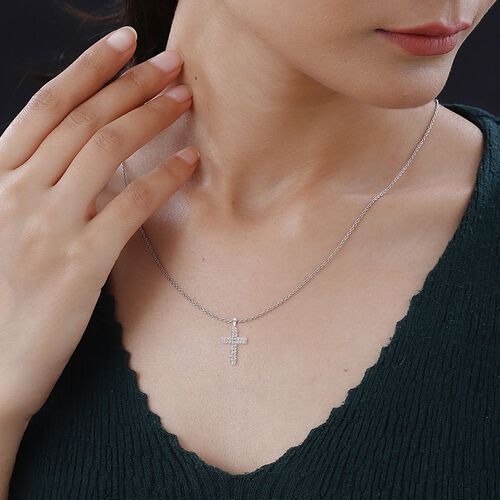 LUXURIANT DIAMOND- SI-GH Labor Diamant Kreuz Anhänger mit 50cm Kette, 925 Silber rhodiniert - 0,33 ct. image number 3