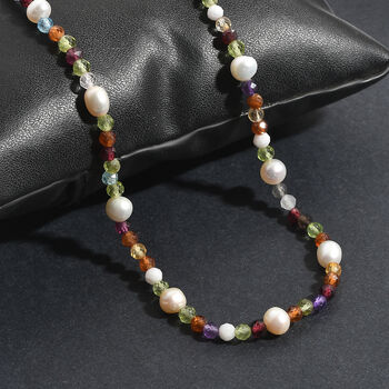 S&uuml;&szlig;wasser Perle und Multi Edelstein Halskette, 60 cm