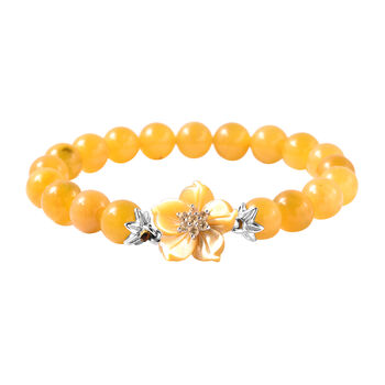 JARDIN-KOLLEKTION - gelbes Perlmutt, Honig Jade und Citrin Armband, 19 cm, 925 Silber rhodiniert, ca. 100,14 ct