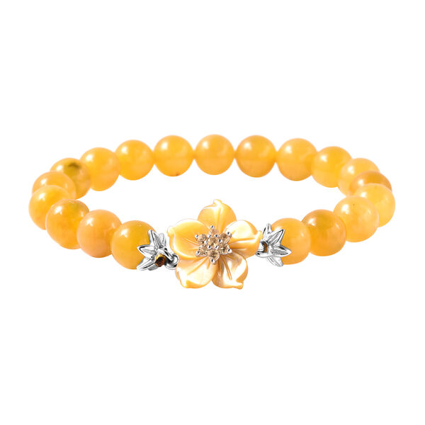 JARDIN-KOLLEKTION - gelbes Perlmutt, Honig Jade und Citrin Armband, 19 cm, 925 Silber rhodiniert, ca. 100,14 ct