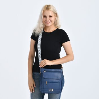 Crossbody-Tasche mit gewebtem Schulterriemen und Rei&szlig;verschlussf&auml;chern, 24x28 cm, Marineblau