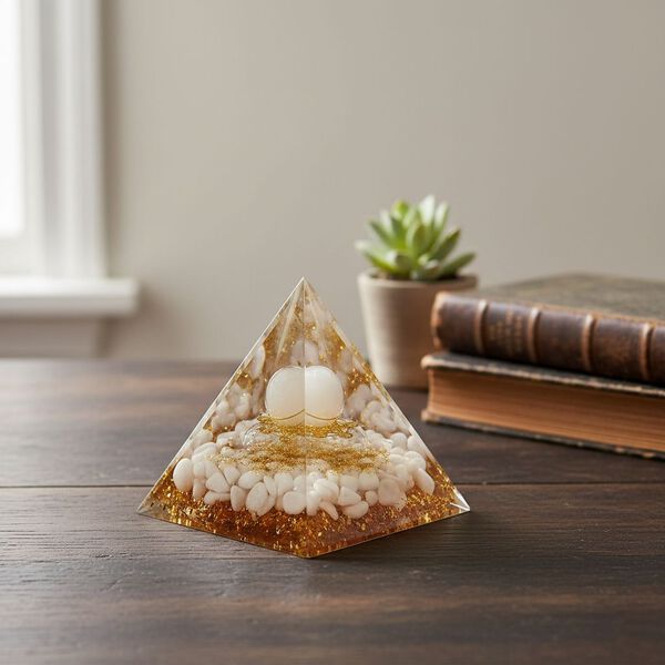 LIVMORE Kristall Pyramide Dekoration aus Kristall und Resin, 6cm, Wei&szlig; image number 1