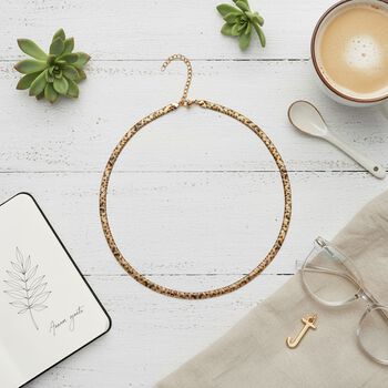 Leoparden-Print Fischgr&auml;ten Halskette aus 316L Edelstahl mit Goldplattierung, ca. 50 cm + 5 cm Extender