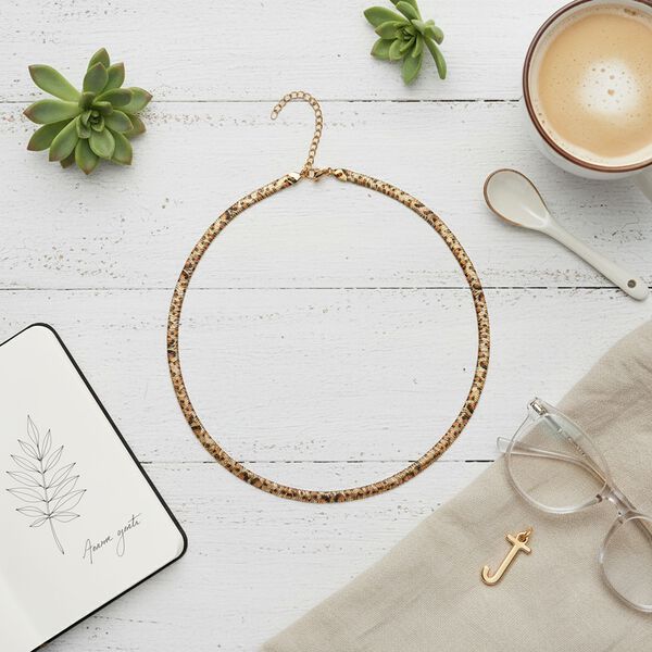 Leoparden-Print Fischgr&auml;ten Halskette aus 316L Edelstahl mit Goldplattierung, ca. 50 cm + 5 cm Extender image number 2