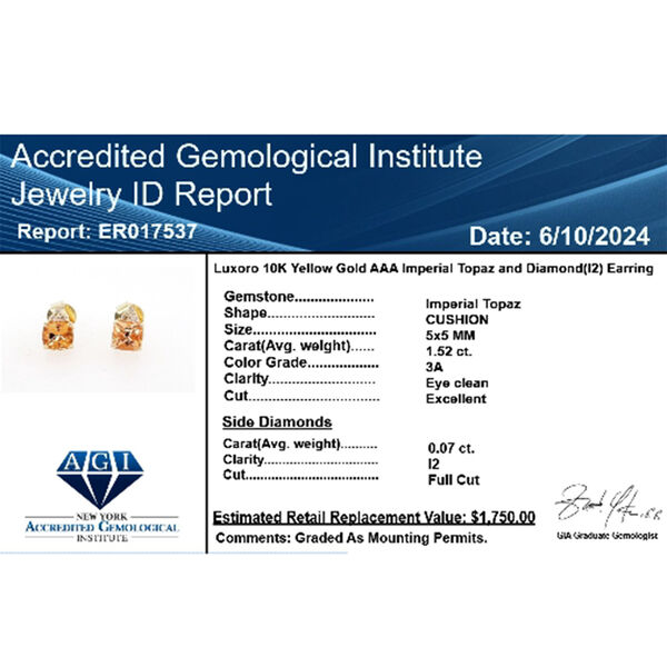 LUXORO zertifiziert und geprüft AAA kaiserliche Topas und Diamant Ohrringe in 417 Gold - 1,59 ct. image number 5