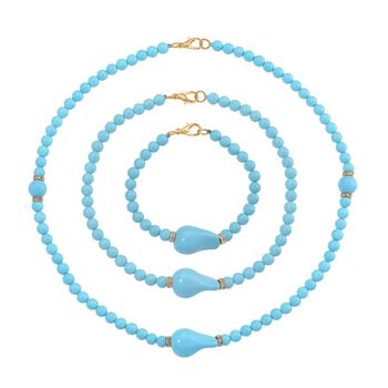 3er Set Muschelkernperlen-Schmuckst&uuml;cke in Sleeping Beauty-Farbe, bestehend aus Armband (ca. 19 cm) und zwei Halsketten (ca. 40 cm und 50 cm), gelb vergoldet