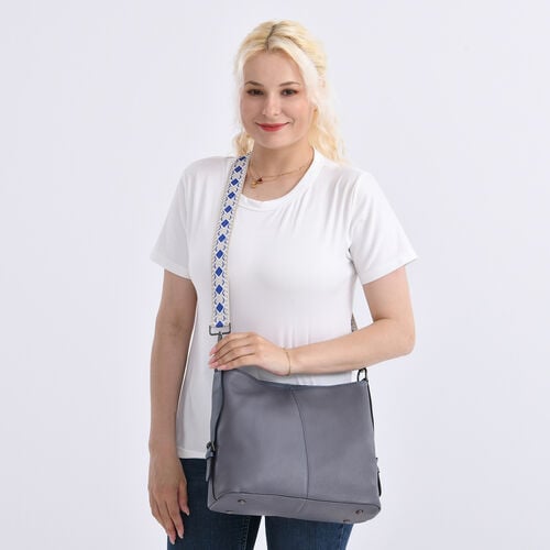 Echtleder-Crossbody-Tasche aus geprägtem Leder, verstellbarer Schulterriemen (ca. 120 cm), 32x12x25 cm, Blau image number 1