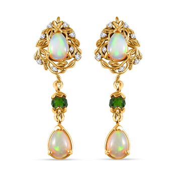 AA Nat&uuml;rlicher, &auml;thiopischer Welo Opal, Nat&uuml;rlicher Chromdiopsid Ohrringe 925 Silber Gelbgold Vermeil ca. 2,64 ct.