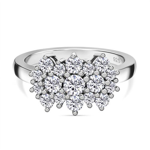 Moissanit Cluster Ring, 925 Silber Gelbgold Vermeil ca. 1.00 ct