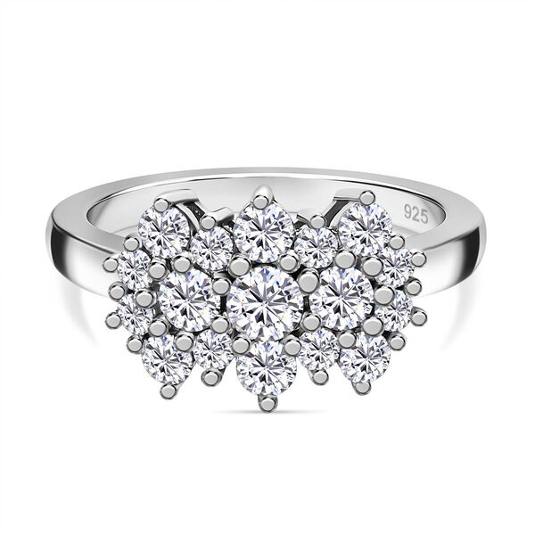 Moissanit Cluster Ring, 925 Silber rhodiniert ca. 1.00 ct