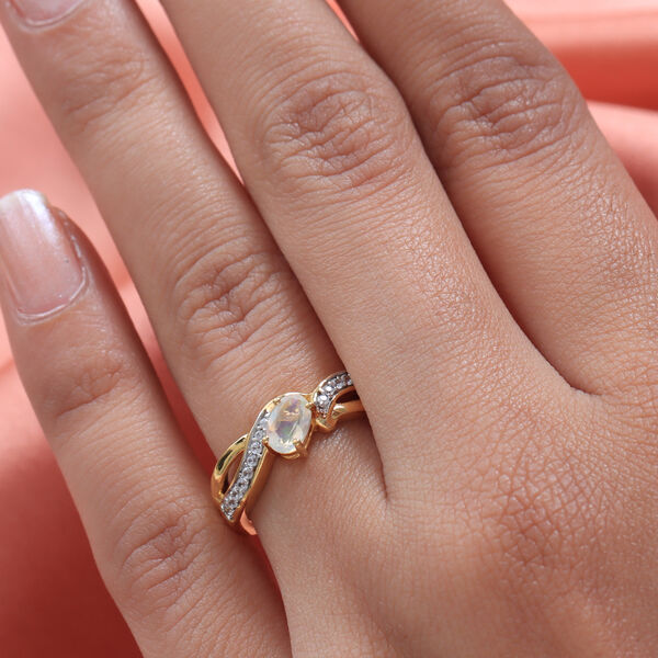 Nat&uuml;rlicher, &auml;thiopischer Opal und Zirkon-Ring, 925 Silber Vergoldet  ca. 0,47 ct image number 3