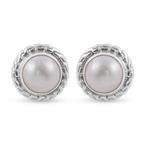 Royal Bali Kollektion - weiße Mabe Perlen-Ohrstecker, 925 Silber image number 0