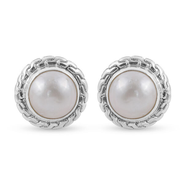 Royal Bali Kollektion - wei&szlig;e Mabe Perlen-Ohrstecker, 925 Silber