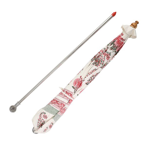 Sonnenschirm aus 100% Baumwolle mit Blockdruck, Blumen-Muster, Weiß-Rosa  image number 6