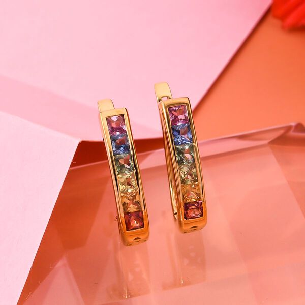 AA Mehrfarbige Saphir Ohrringe, 925 Silber Gelbgold Vermeil ca. 1.80 ct image number 2