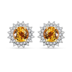 AAA Gelber Saphir, Wei&szlig;e Diamant Ohrringe, AGI zertifiziert und gepr&uuml;ft, 585 Gelb Gold, ca. 2.14 ct