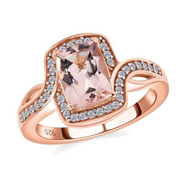 Morganit und wei&szlig;er Zirkon-Ring, 925 Silber Ros&eacute;gold Vermeil  ca. 1,58 ct image number 4