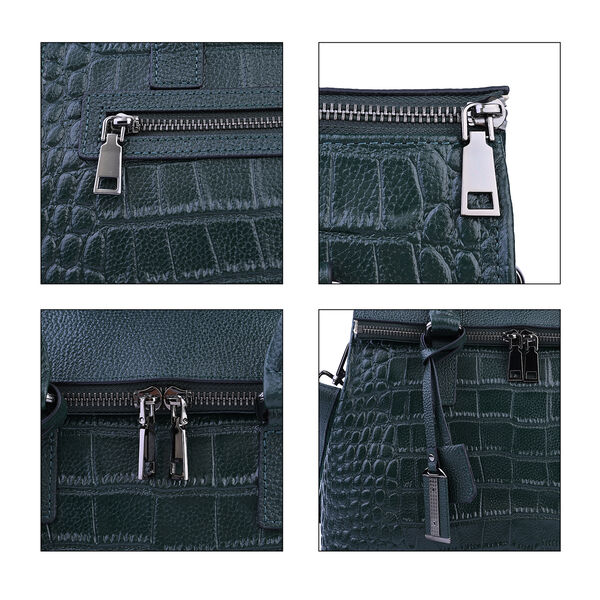 Schultertasche aus 100% echtem Leder mit Kroko-Prägung und abnehmbarem Riemen, Dunkelgrün  image number 6