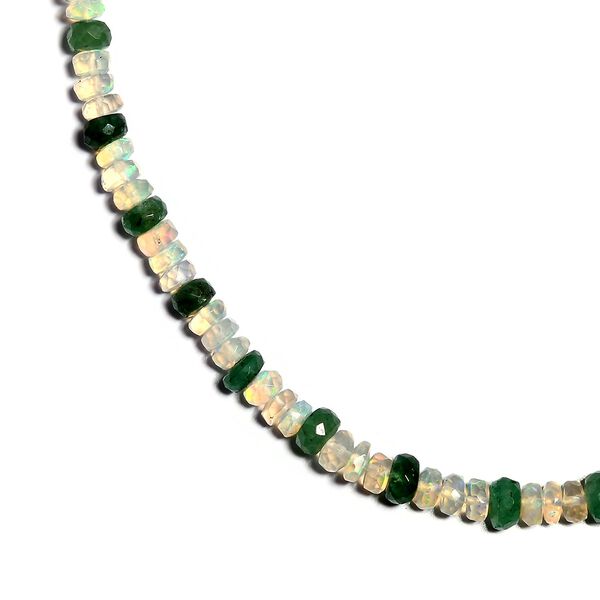 Nat&uuml;rliche, &auml;thiopische Opal und Kagem sambische Smaragd-Halskette, ca. 50 cm, 925 Silber ca. 42.00 ct image number 5