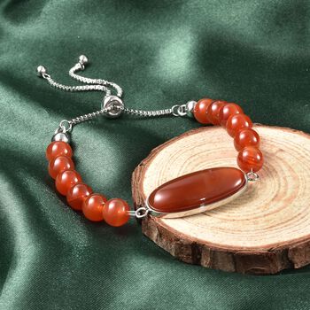 Gef&auml;rbter roter Achat Flexibles Bolo-Armband, ca. 15-22 cm Reiner Edelstahl ca. 70.00 ct