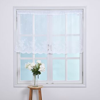 Gardinen mit verstellbarer Metallstange, gestrickter Stoff, 145x90cm, gewebt, wei&szlig;, Ranken