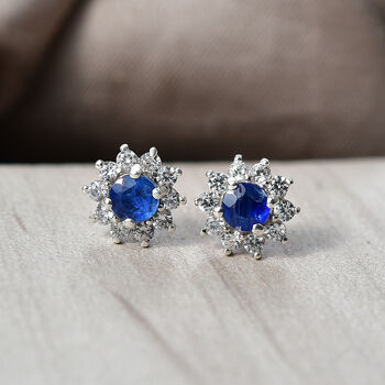 Kyanit, Wei&szlig;er Zirkon Ohrringe 925 Silber Platiniert ca. 1.41 ct