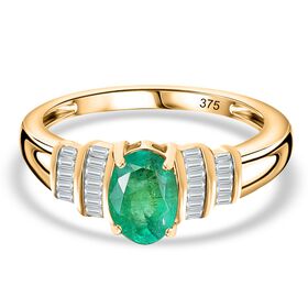 AAA Kolumbianischer Smaragd, Weißer Diamant Ring 375 Gold (Größe 19.00) ca. 0,75 ct