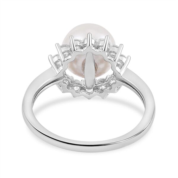 Wei&szlig;e Muschelkernperle und Zirkonia Ring - 0,40 ct. image number 5