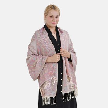 Jacquard Paisley-Schal mit Fransen, 170cm x 75cm, Rosa Bl&uuml;ten