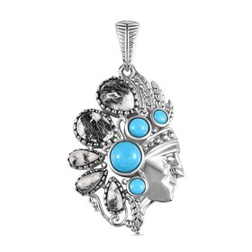 Weißer Büffel und Sleeping Beauty Türkis-Anhänger - 4,72 ct.