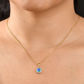 Pfau Triplett Quarz und Zirkon Anh&auml;nger, 925 Silber 750 vergoldet - 1,44 ct.