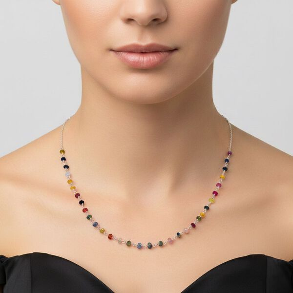 Mehrfarbig Saphir Halskette ca. 50 cm 925 Silber ca. 6,00 ct. image number 2