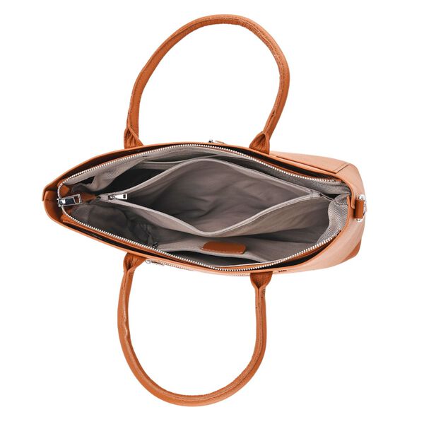 Echtleder Crossbody Tasche, mehrere F&auml;cher, Rei&szlig;verschluss vorne, 31 x 12.5 x 29 cm, Braun image number 6