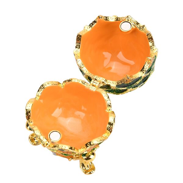 Eiförmige Schmuckdose mit Ginkgomuster aus Metall und Kunstkristall, 3.8×5.8cm image number 5