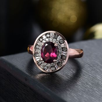 Rhodolith Granat, wei&szlig;er und Champagner Zirkon Ring - 2,37 ct.