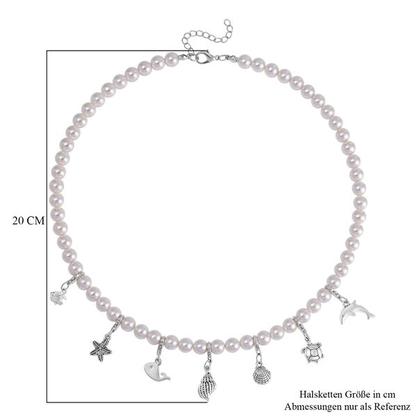 Wei&szlig;e Muschelkernperle Halskette ca. 50 cm Legierung Schwarz oxidiert image number 5